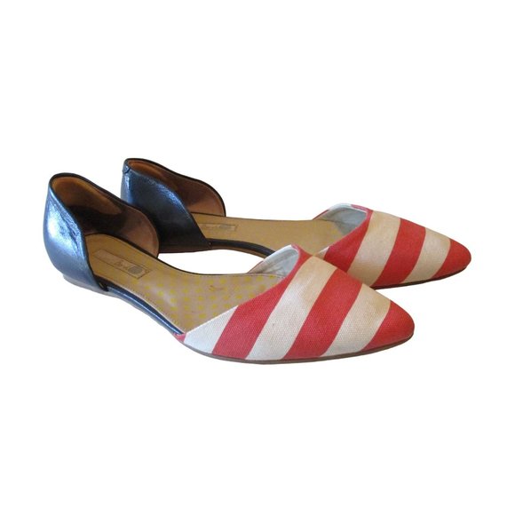 *Boden Coral and White Fun D'orsay Flats Striped Canvas Navy Blue Leather Heel - Picture 2 of 8